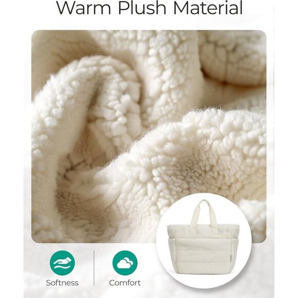 ✨ Bagsmart Fluffy Handle Bags women White Plush Tote Zipper Winter Cute Handbag - Picture 5 of 6